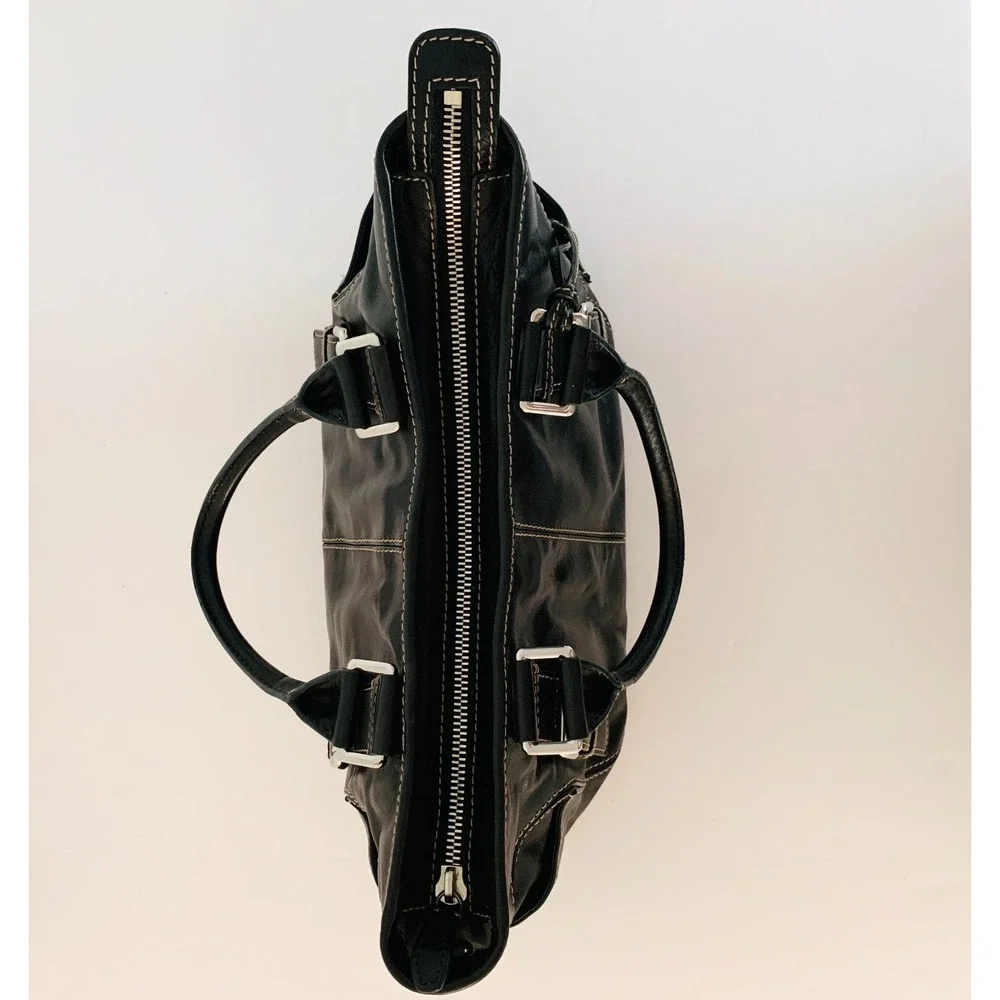 Michael Kors Y2K Black Crescent Brookville Buckle Hobo Bag‎ Silver Hardware RARE